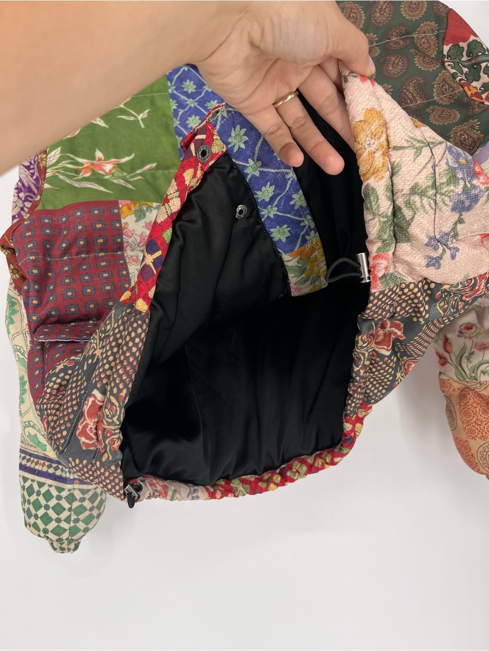 FOUND Mixed Floral Print Garden Patchwork Colorful Bohemian Puffer Coat XS - Picture 11 of 14